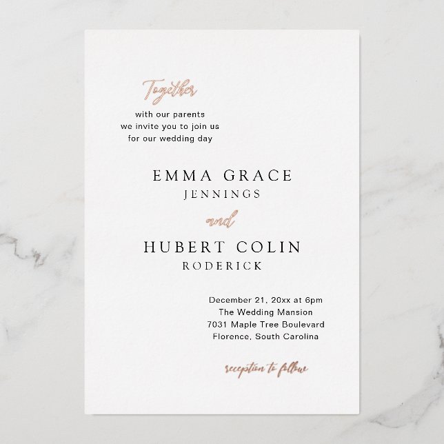 Emma Elegant Wedding Folieneinladung (Vorderseite)