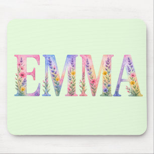 Emma Floral Wasserfarbe Name Mousepad