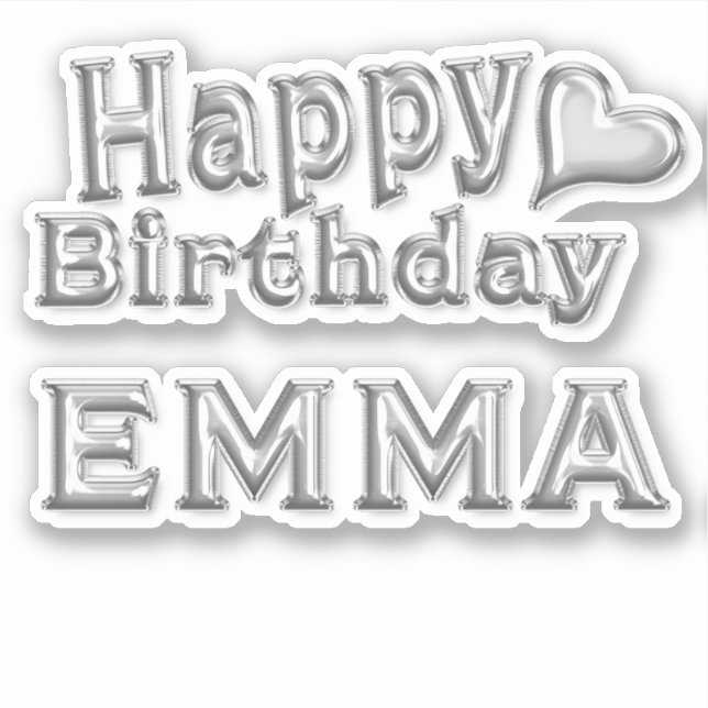 Emma Happy Birthday silver Aufkleber Sticker (Vorderseite)