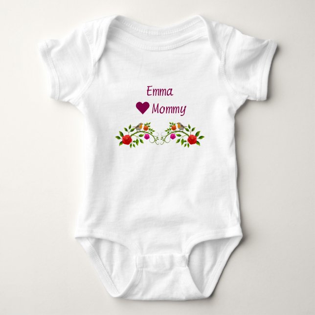 Emma Hearts Lieben Mommy Twins Blume Vögel Baby Strampler (Vorderseite)