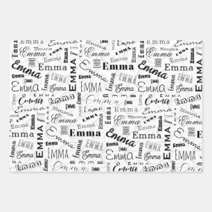 Emma Individuelle Name Schwarz-weiß Geschenkpapier Set