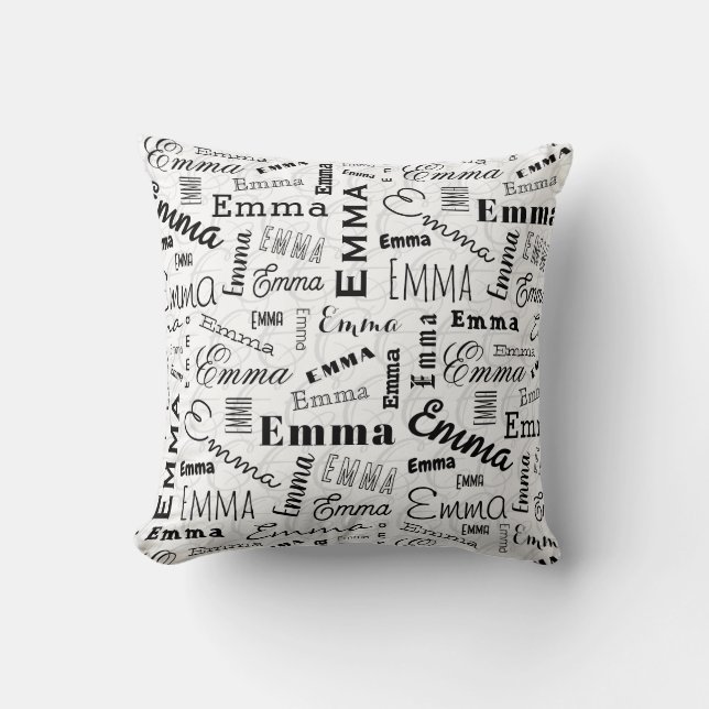 Emma Individuelle Name Schwarz-weiß Kissen (Vorderseite)