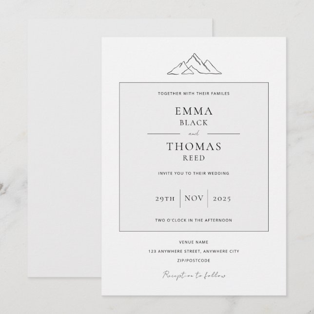 EMMA Mountain Minimalistisch Dove Gray Einladung (Vorne/Hinten)
