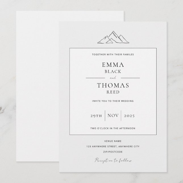 EMMA Mountain Minimalistisch Dove Gray Einladung (Vorne/Hinten)