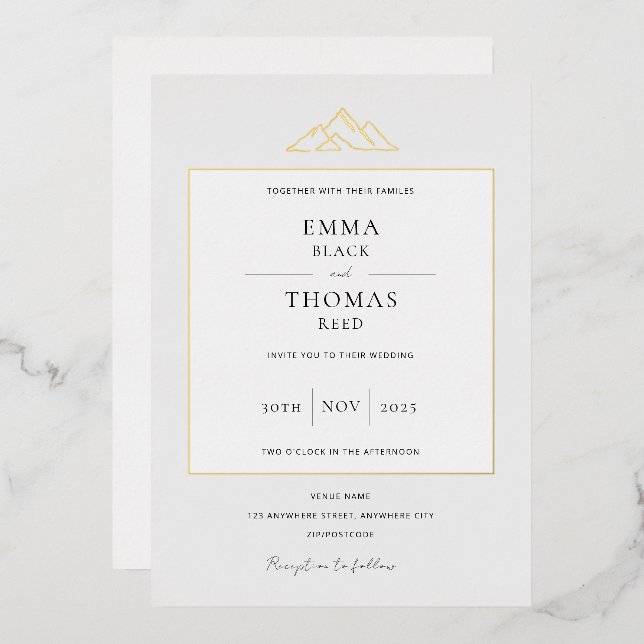 EMMA Mountain Minimalistisch Dove Gray Foil Einlad Folieneinladung (Vorderseite/Rückseite)