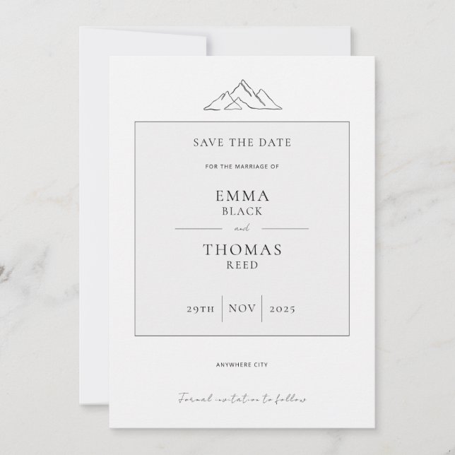 EMMA Mountain Minimalistisch Dove Gray Save the Da Date (Vorderseite)