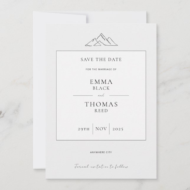 EMMA Mountain Minimalistisch Dove Gray Save the Da Date (Vorderseite)