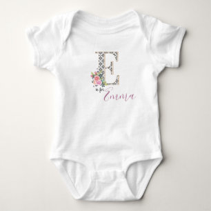 Emma Name Baby Outfit Letter E Romper Floral Girl Strampler