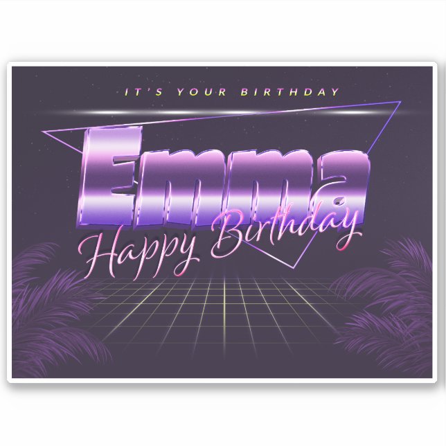 Emma Name Vorname lila retro Sticker Geburtstag (Vorderseite)