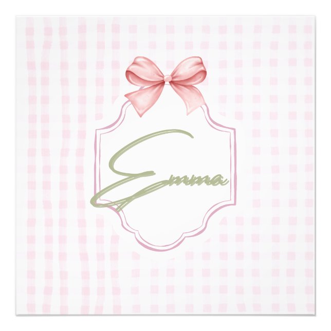 Emma Personalisiert Pink Bow & Gingham Print Fotodruck (Vorne)