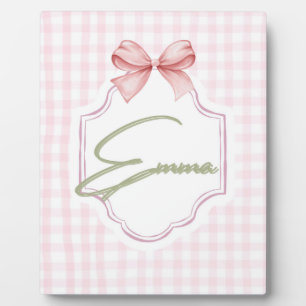 Emma Personalisiert Pink Bow & Gingham Print Fotoplatte