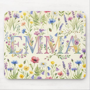 Emma Personalisierte Name Wasserfarbe Wildblumen M Mousepad