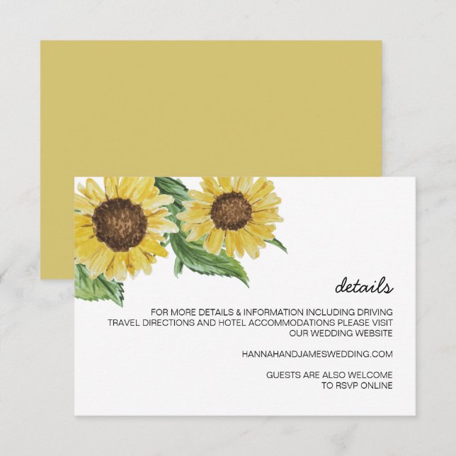 EMMA Rustic Country Watercolor Sonnenblume Einladung (Vorne/Hinten)