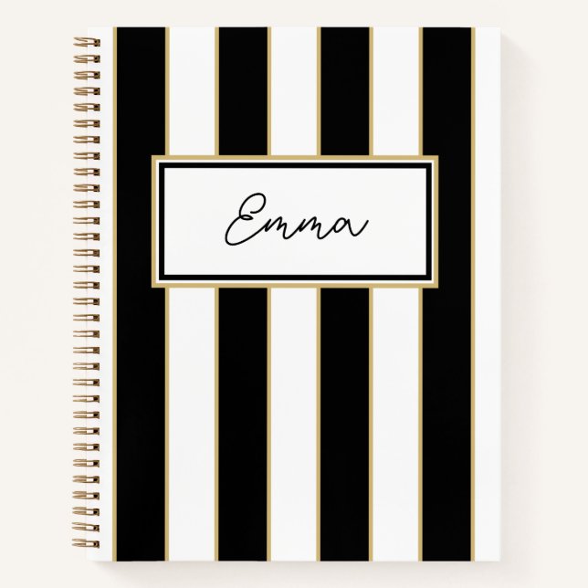 Emma Stripe Notebook in Schwarz und Weiß Notizbuch (Vorderseite)