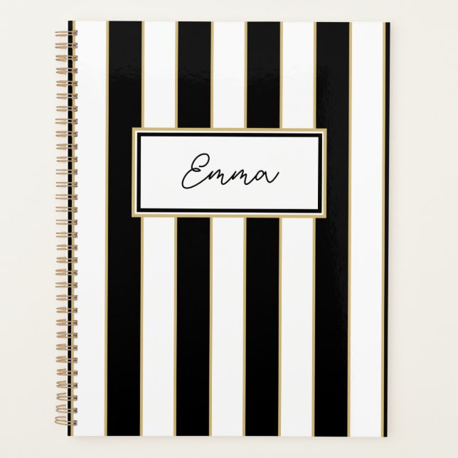 Emma Stripe Weekly Planner en noir et blanc (Devant)