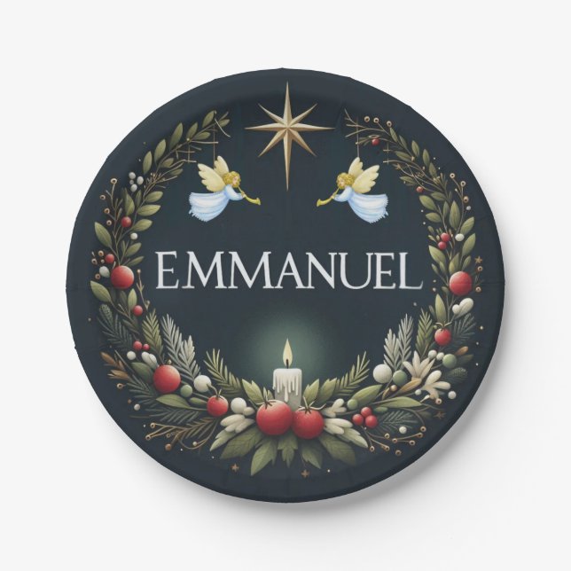 Emmanuel Christmas Engel Pappteller (Vorderseite)