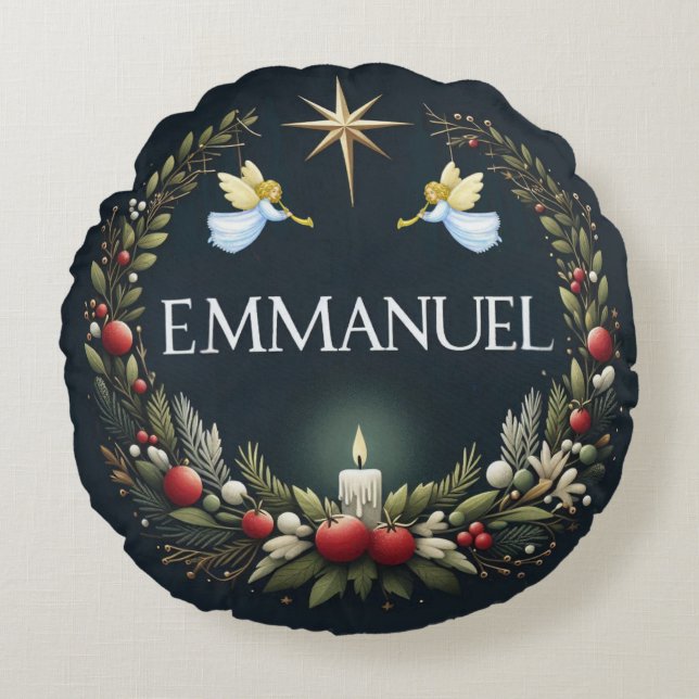 Emmanuel Christmas Engel Rundes Kissen (Vorderseite)