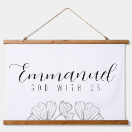 Emmanuel God with us Botanical Blätter Wood Scroll Wandteppich Mit Holzrahmen