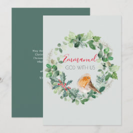 Emmanuel God with Us Watercolor Wreath Christmas Feiertagskarte