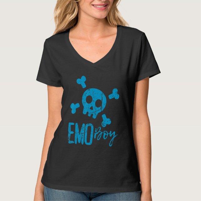 Emo Boy Blue Skull Emo Goth Music Emotional Teens T-Shirt (Vorderseite)