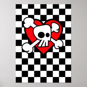 Emo Cartoon-Schädel-Schachbrett Poster