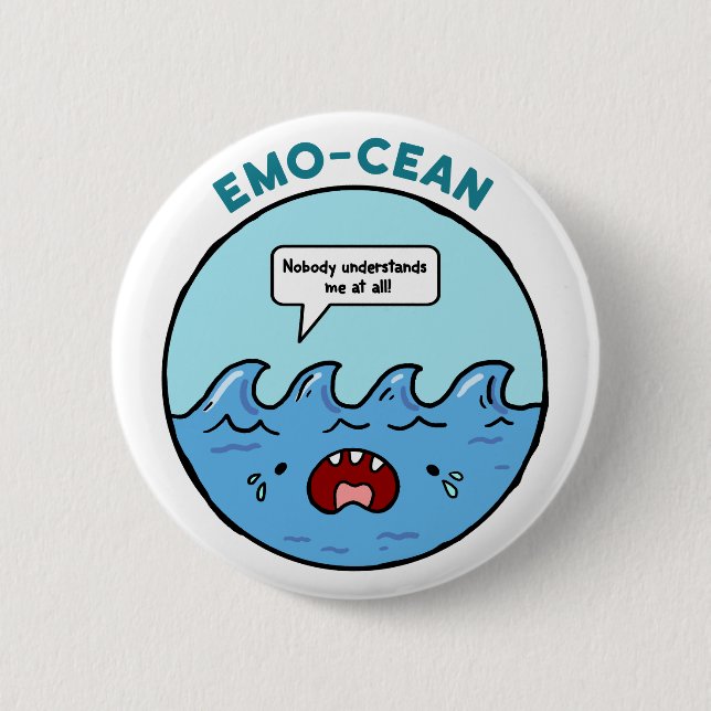 Emo-Cean Ocean Beach Pun Button Button (Vorderseite)
