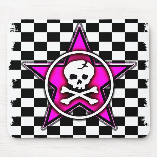 Emo Checkerboard Star & Skull Mousepad (Vorne)