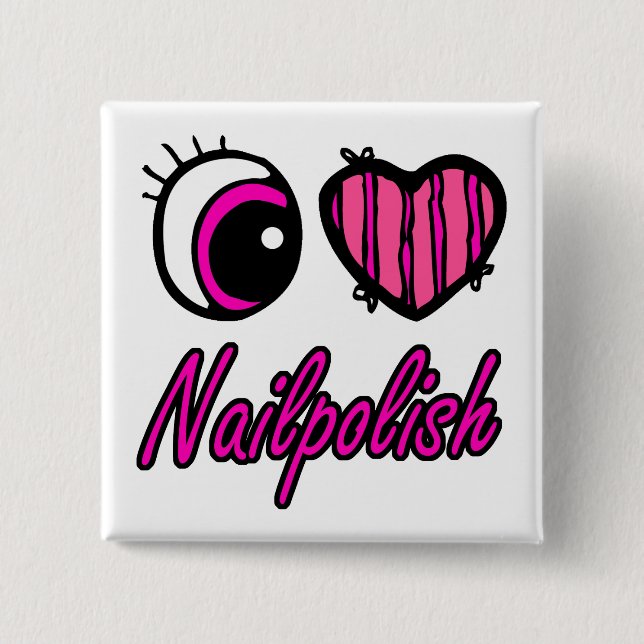 Emo Eye Heart I Liebe Nagellack Button (Vorderseite)