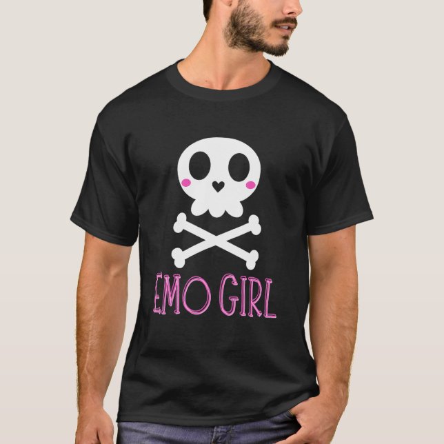 Emo Girl Pink Skull mit Bow Krawatte Emo Goth Emot T-Shirt (Vorderseite)