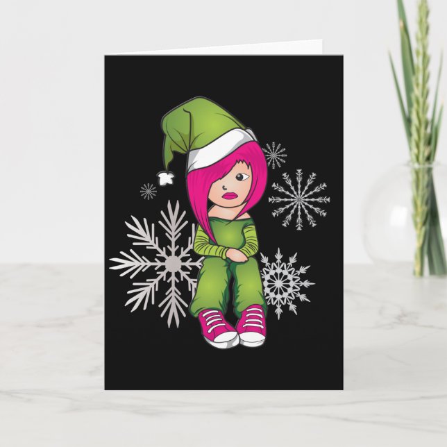 Emo Girl Weihnachtsmesse Feiertagskarte (Vorderseite)