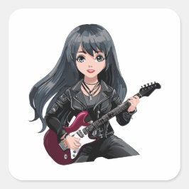 Emo girl with long black hair quadratischer aufkleber