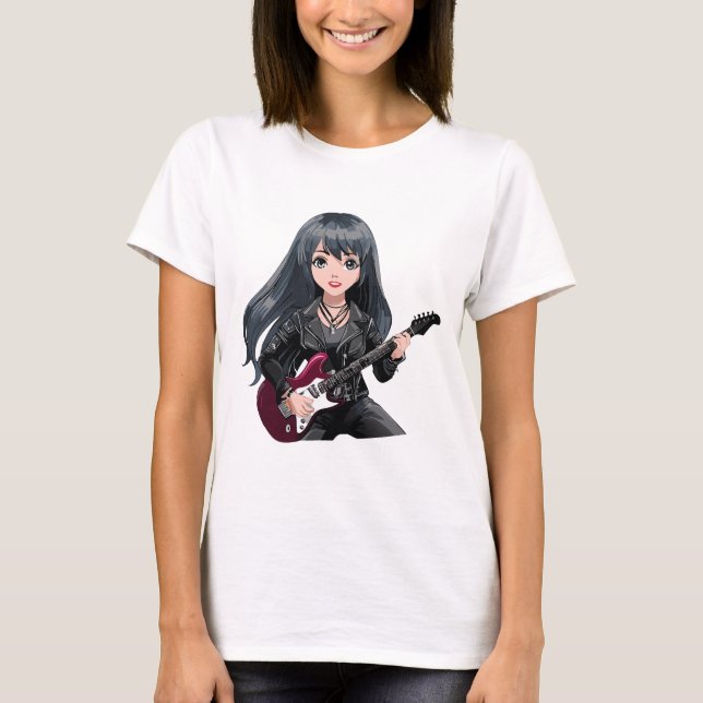 Emo girl with long black hair T-Shirt (Vorderseite)