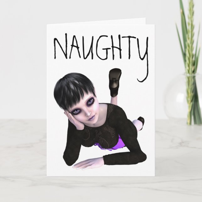 EMO GOTH GIRL "NAUGHTY" GREETCARDS KARTE (Vorderseite)