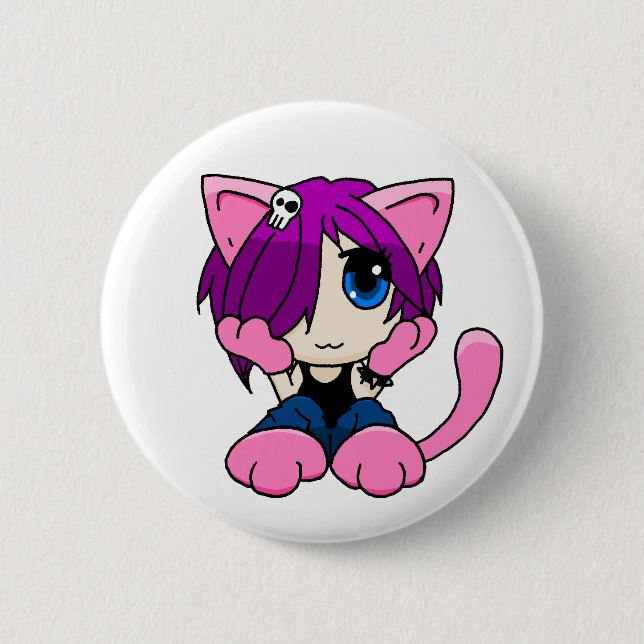 Emo Katzenmädchen Button (Vorderseite)