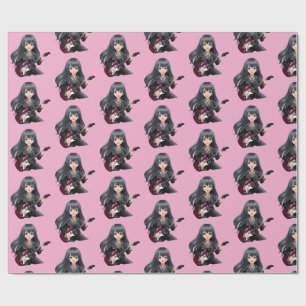 Emo-Mädchen mit langen schwarzen Haaren Geschenkpapier