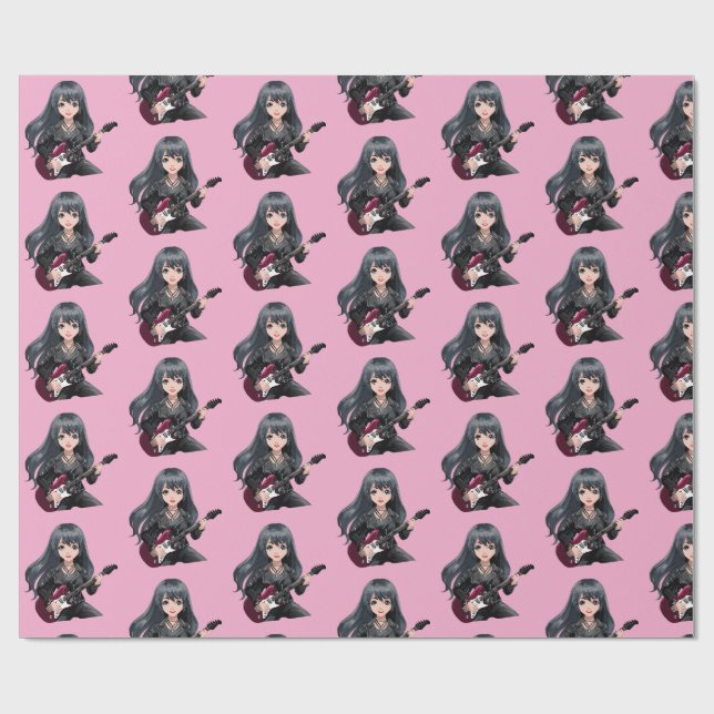 Emo-Mädchen mit langen schwarzen Haaren Geschenkpapier (Flach)