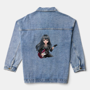 Emo-Mädchen mit langen schwarzen Haaren Jeansjacke