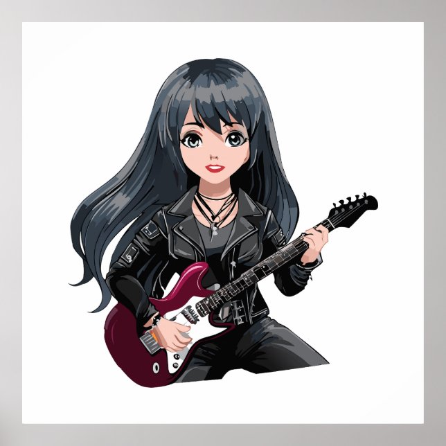 Emo-Mädchen mit langen schwarzen Haaren Poster (Vorne)