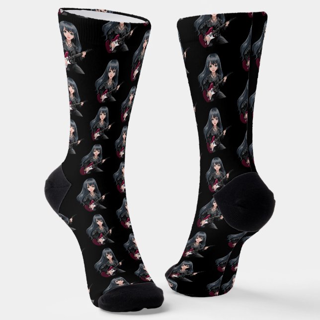 Emo-Mädchen mit langen schwarzen Haaren Socken (Gewinkelt)