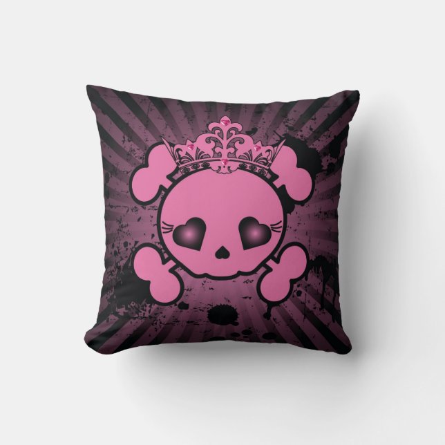 EMO rosa Schädel-Knochen-Girly Couch-Wurfs-Kissen Kissen (Vorderseite)