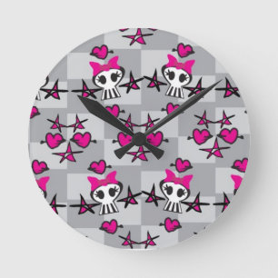 Emo Skulls Pattern Runde Wanduhr