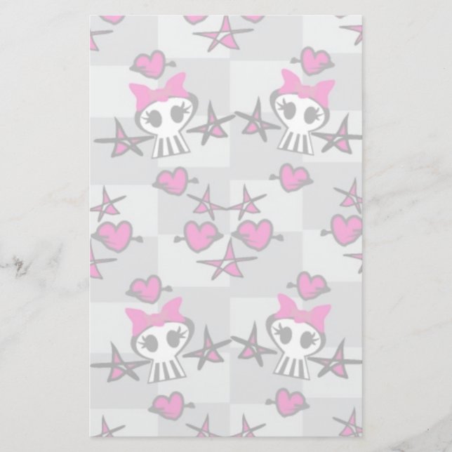 Emo-Totenkopf-Muster Briefpapier (Vorderseite)