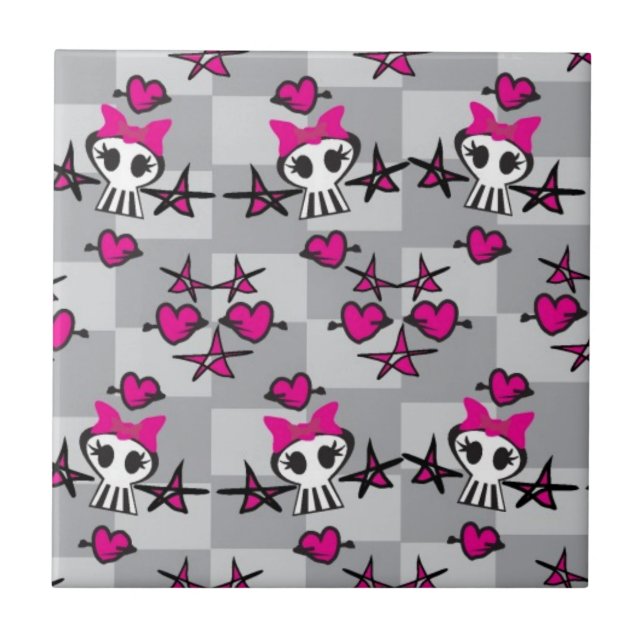 Emo-Totenkopf-Muster Fliese (Vorderseite)