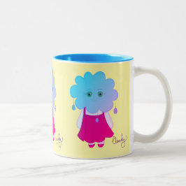 Emocional Azul Estilizado Chuva Personagem Cloudy Zweifarbige Tasse