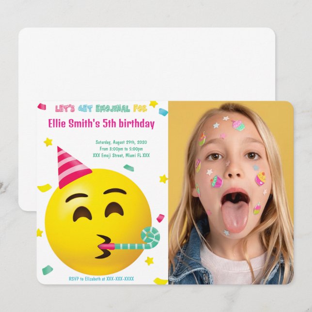 Emoji Birthday Foto Einladung (Vorne/Hinten)