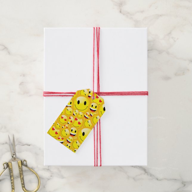 Emoji Birthday Party Gelbe Happy Faces Geschenkanhänger (Mit Garn)