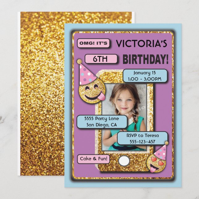 Emoji Birthday Party Handy-Einladung Einladung (Vorne/Hinten)