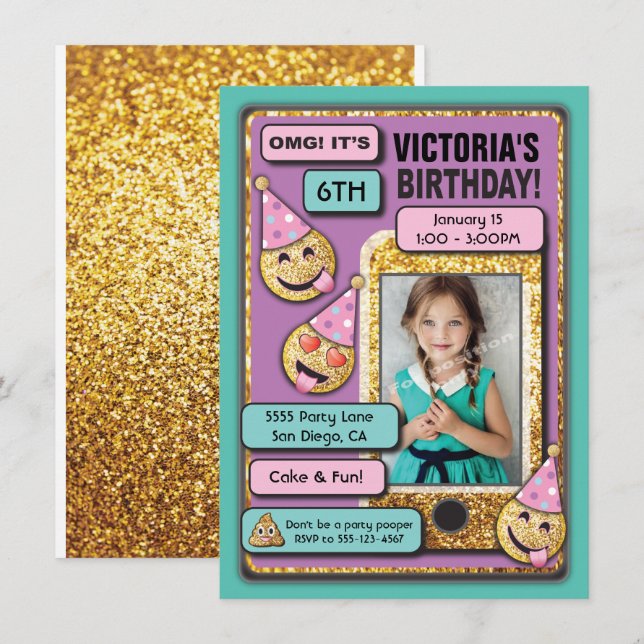 Emoji Birthday Party Handy-Einladung Einladung (Vorne/Hinten)