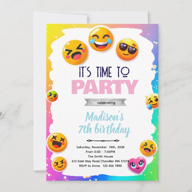 Emoji birthday party invitation einladung (Vorderseite)