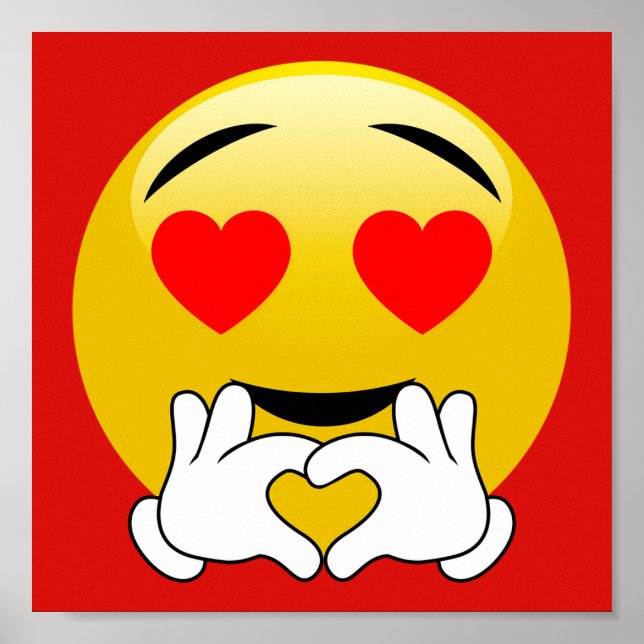 Emoji Coeur Avec Mains D'Amour Poster Rouge (Devant)